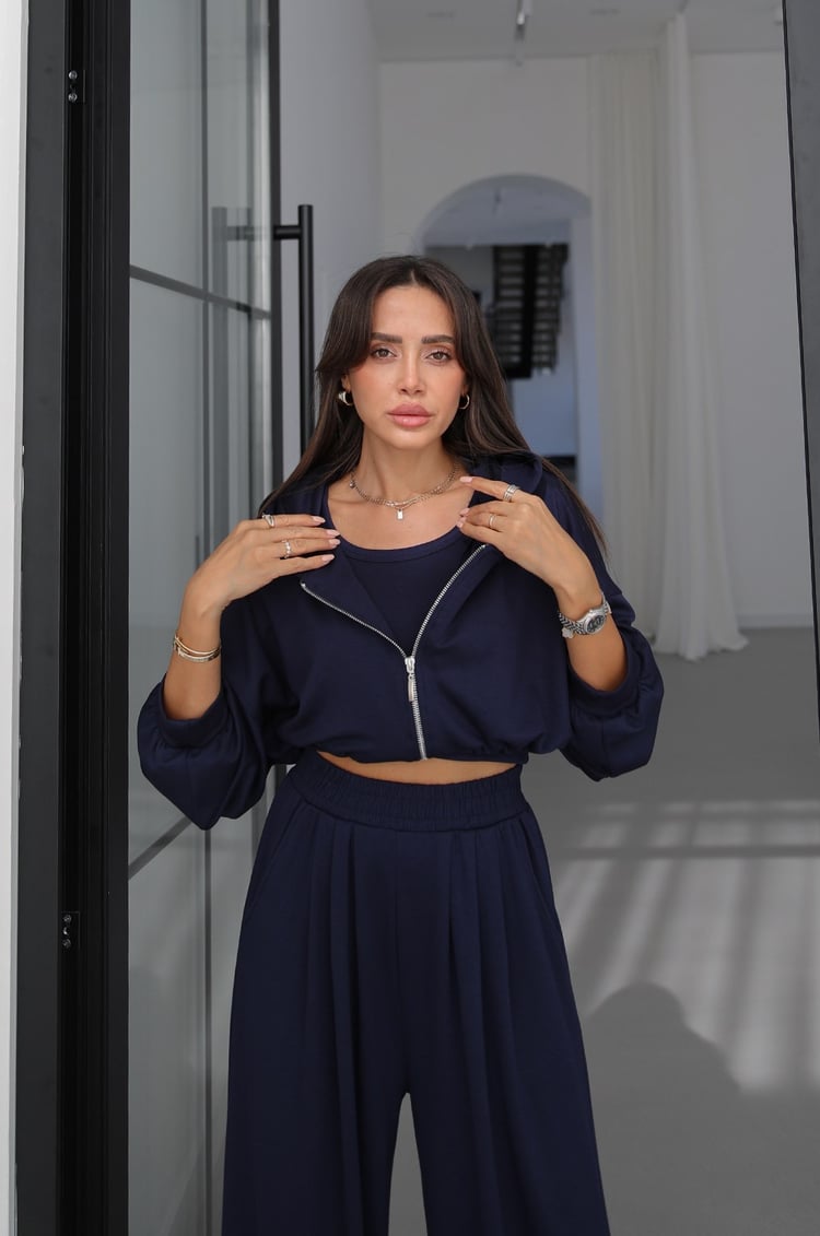 Lacivert İp Büzgülü Sweat Atlet Pantolon Takım