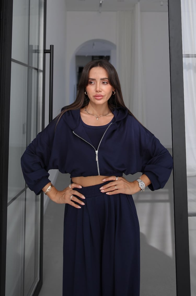 Lacivert İp Büzgülü Sweat Atlet Pantolon Takım