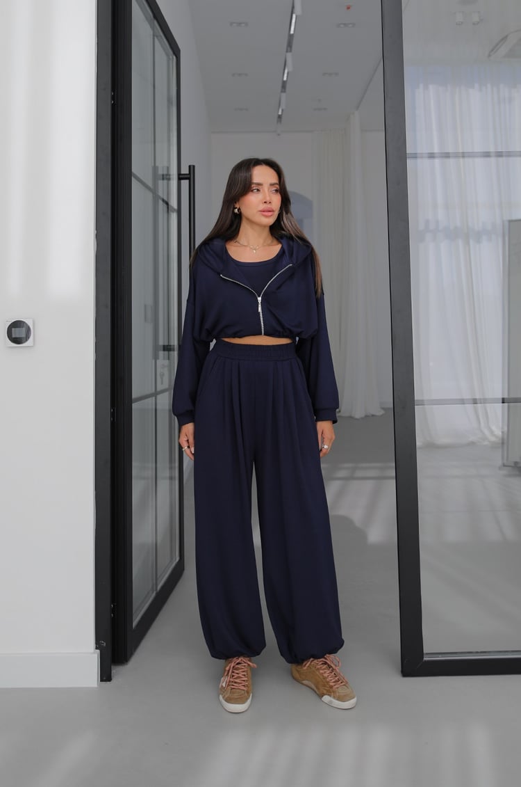 Lacivert İp Büzgülü Sweat Atlet Pantolon Takım