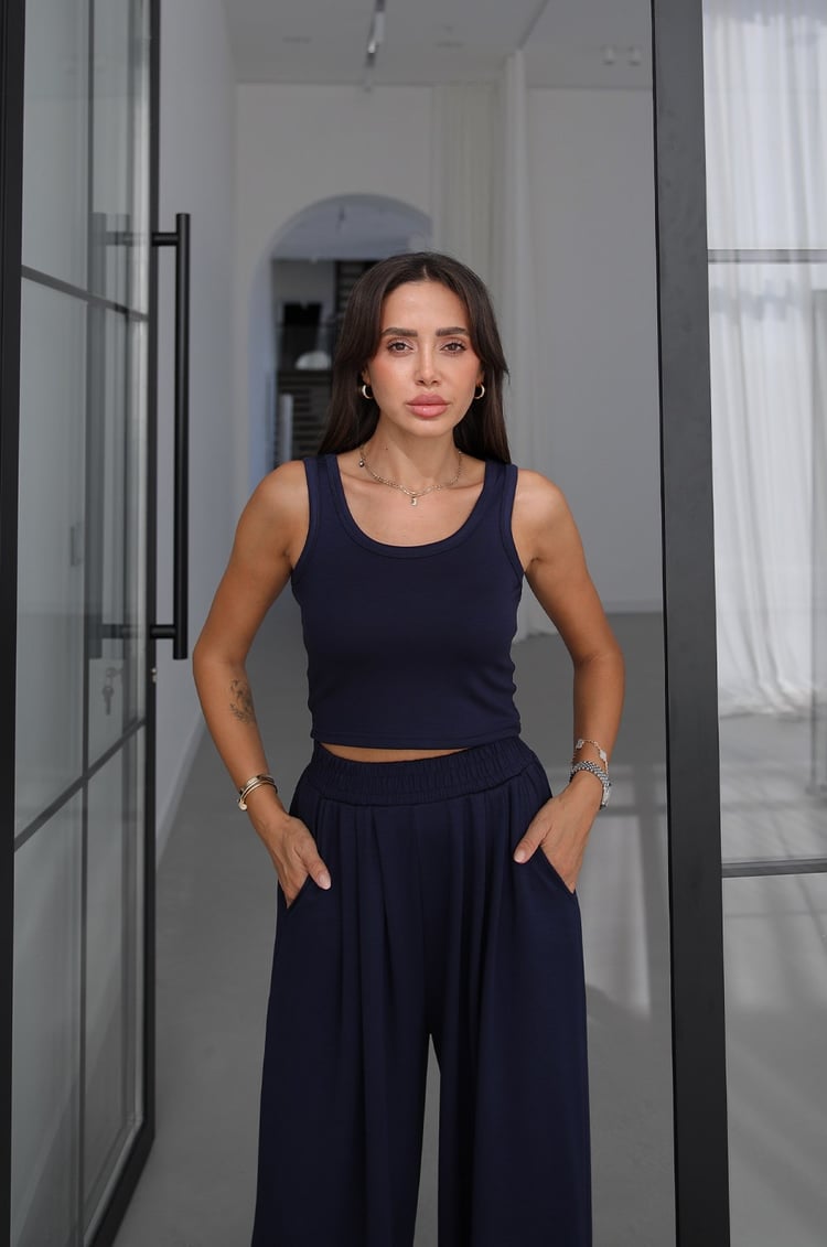 Lacivert İp Büzgülü Sweat Atlet Pantolon Takım
