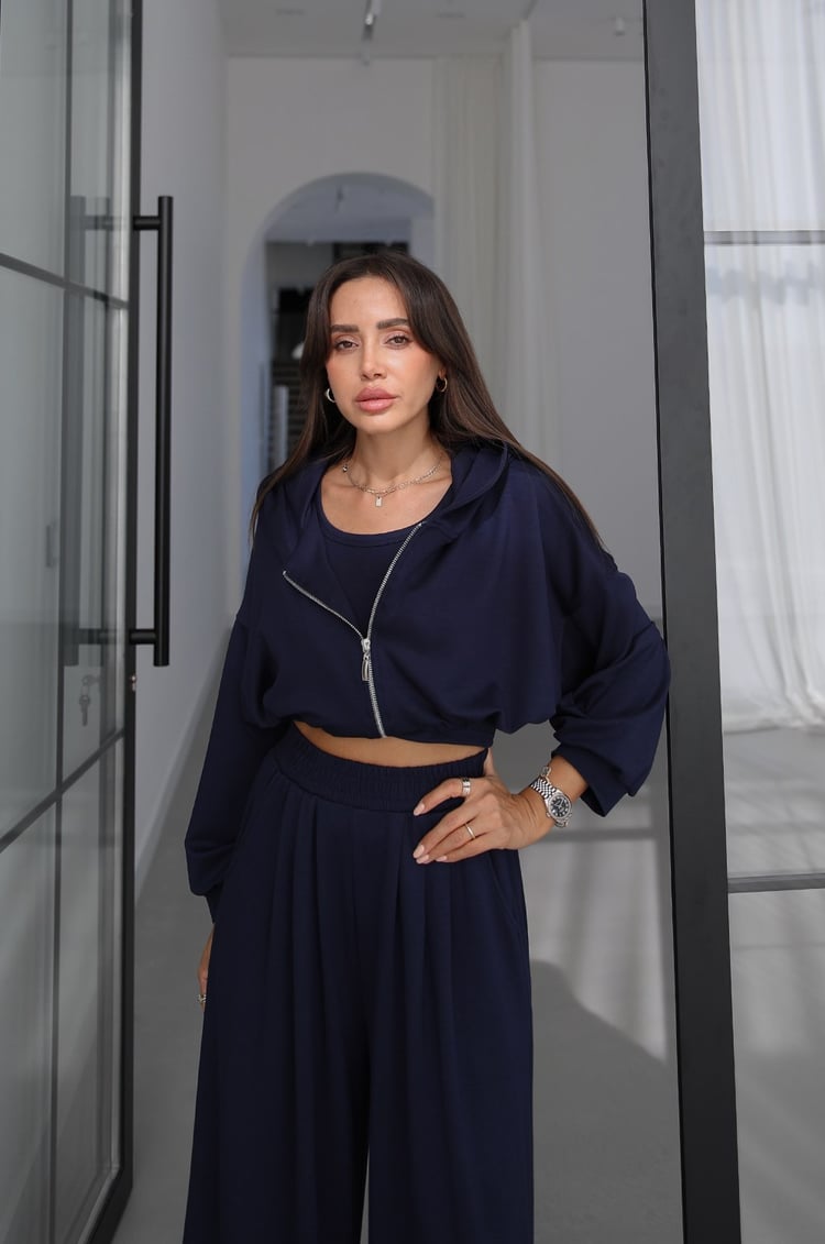 Lacivert İp Büzgülü Sweat Atlet Pantolon Takım