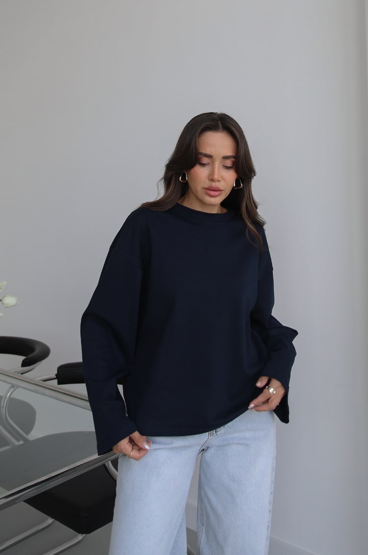 Lacivert İspanyol Kol Basic Sweatshirt