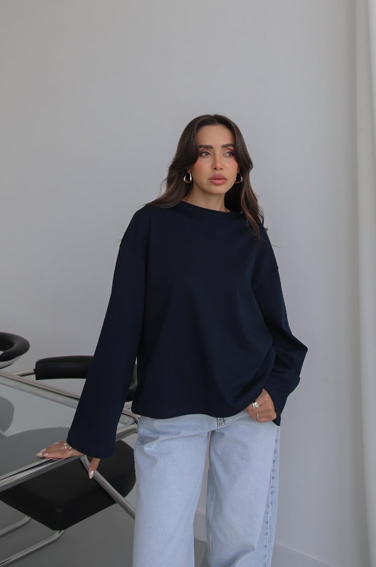 Lacivert İspanyol Kol Basic Sweatshirt