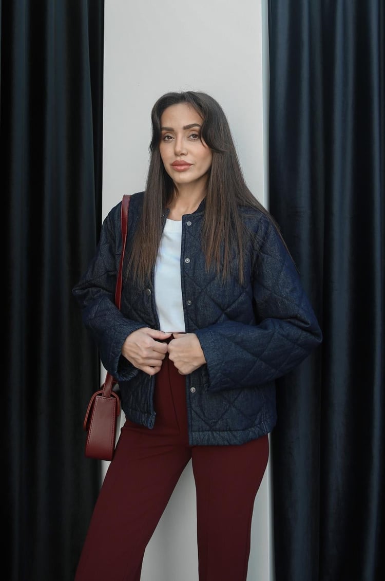 Lacivert Kapitone Denim Ceket
