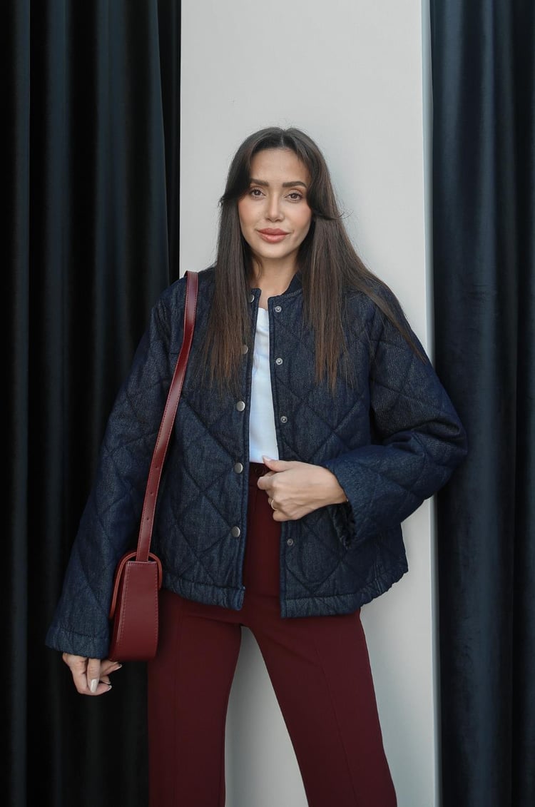 Lacivert Kapitone Denim Ceket