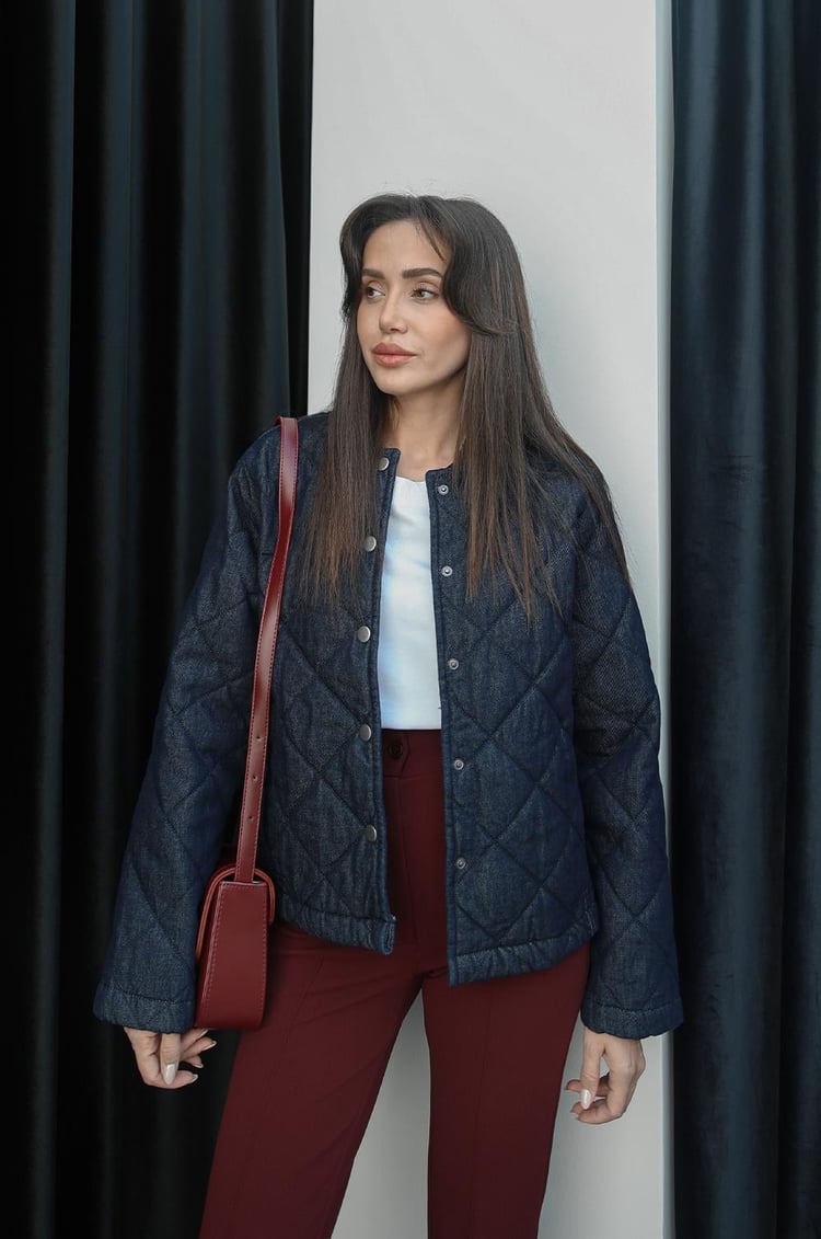 Lacivert Kapitone Denim Ceket