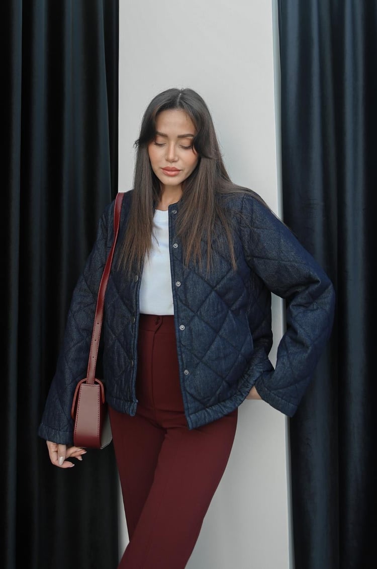Lacivert Kapitone Denim Ceket