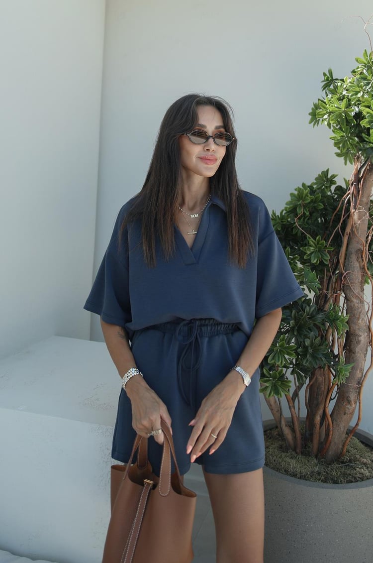 Lacivert Kezia Modal Bluz Şort Takım