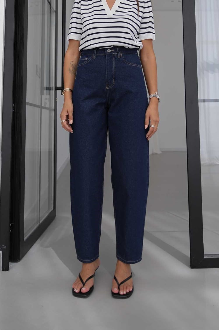 Lacivert Lumex Yüksek Bel Barrel Fit Jean