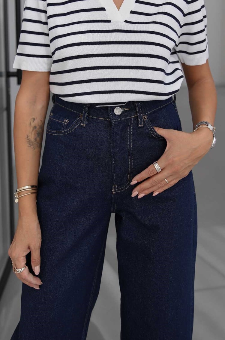 Lacivert Lumex Yüksek Bel Barrel Fit Jean