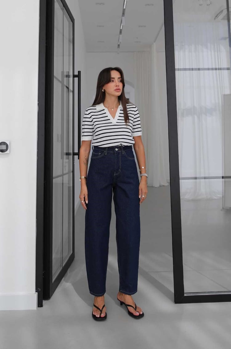 Lacivert Lumex Yüksek Bel Barrel Fit Jean