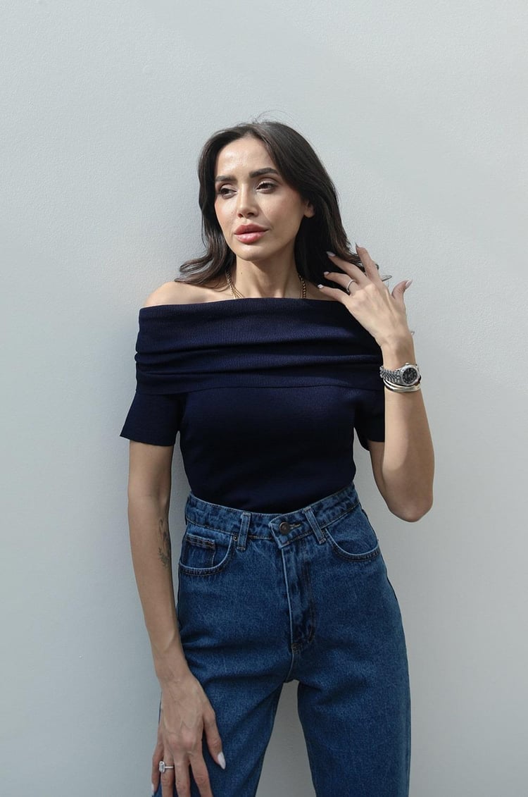 Lacivert Marie Kısa Kollu Bluz