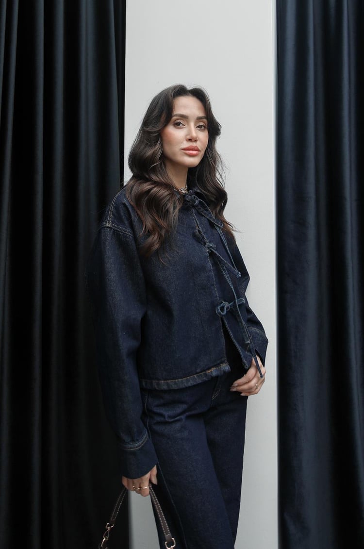Lacivert Önü Bağlamalı Denim Bluz Ceket