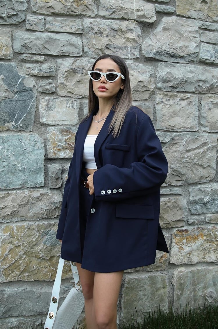 Lacivert Oversize Blazer Ceket