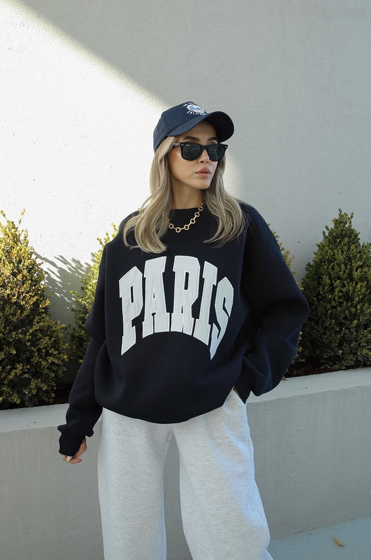 Lacivert Paris Baskılı Sweatshirt