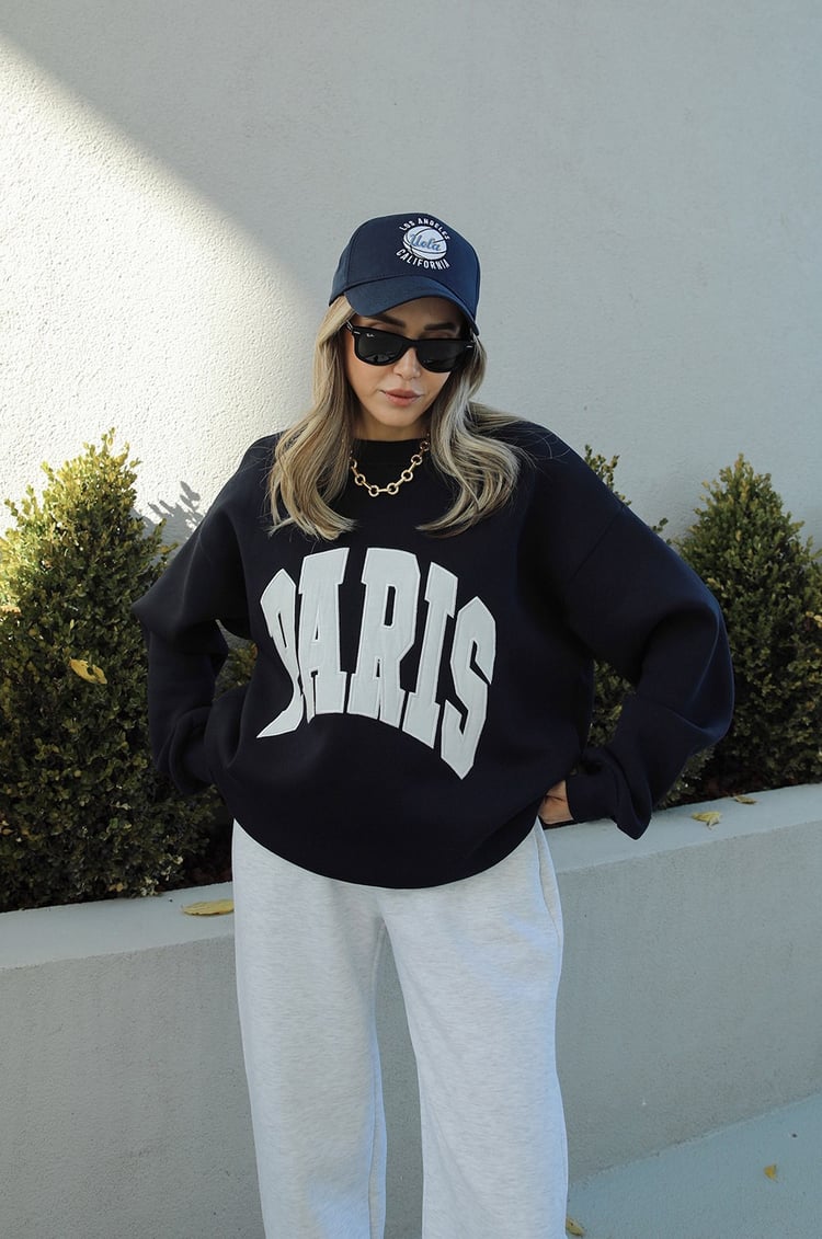 Lacivert Paris Baskılı Sweatshirt