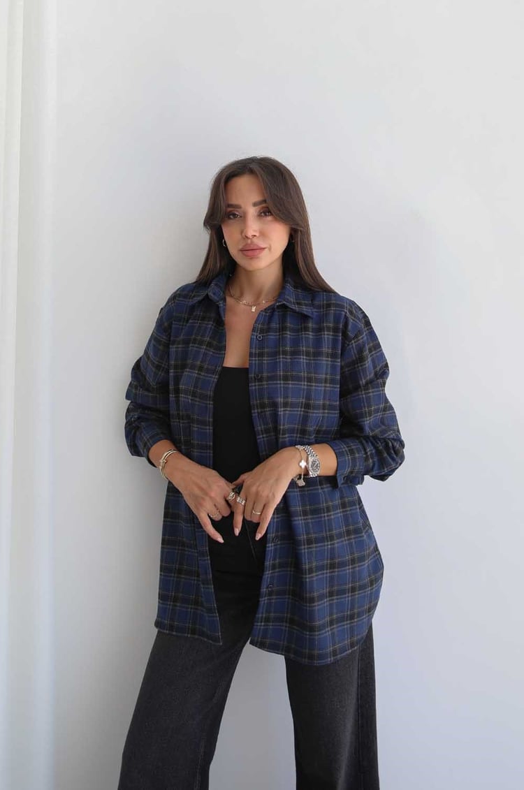 Lacivert Plaid Oduncu Ekose Gömlek