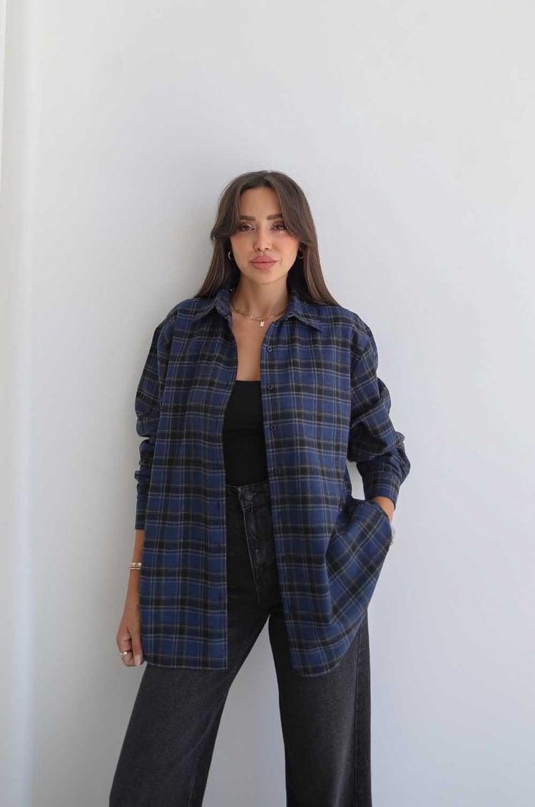 Lacivert Plaid Oduncu Ekose Gömlek