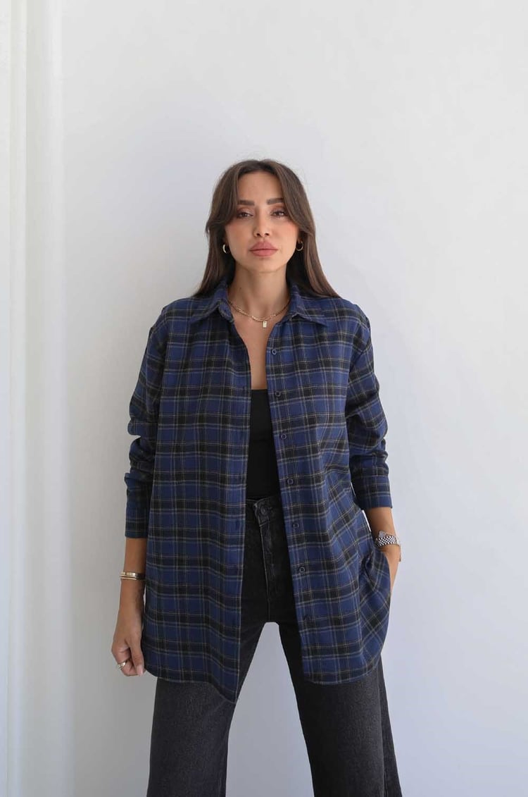 Lacivert Plaid Oduncu Ekose Gömlek