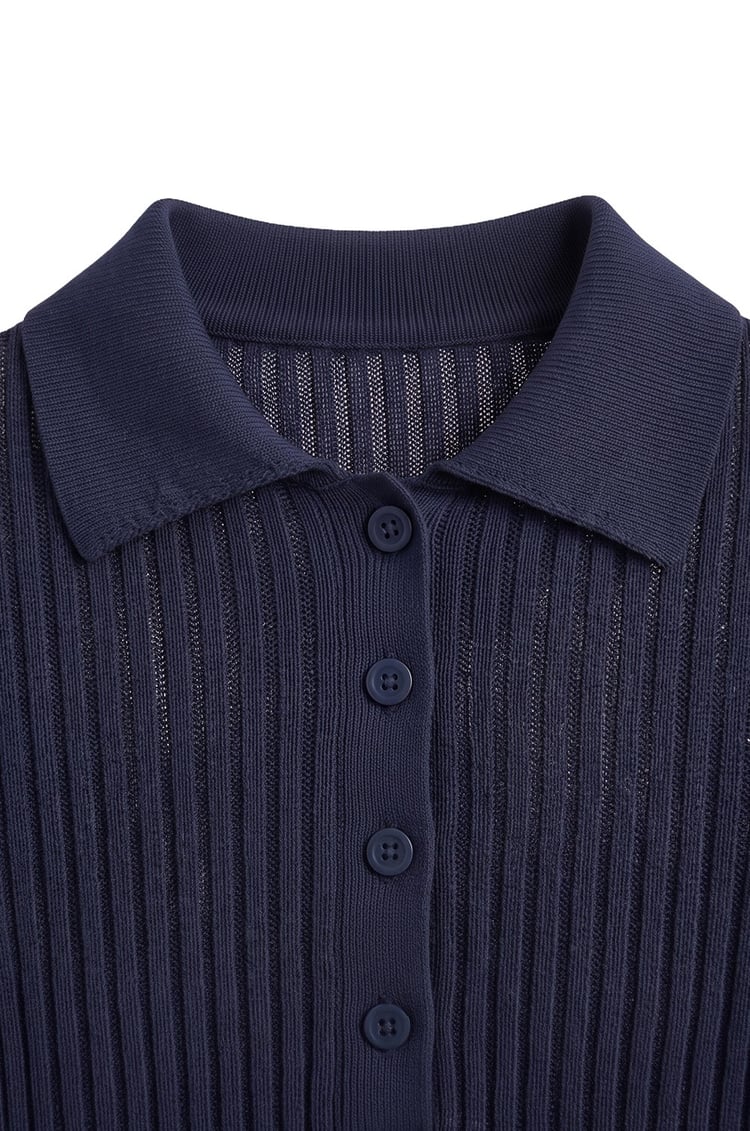 Lacivert Polo Transparan Bluz