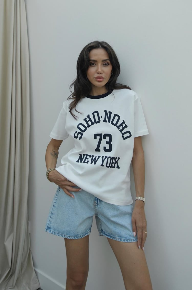 Lacivert Soho Noho Baskılı Tişört