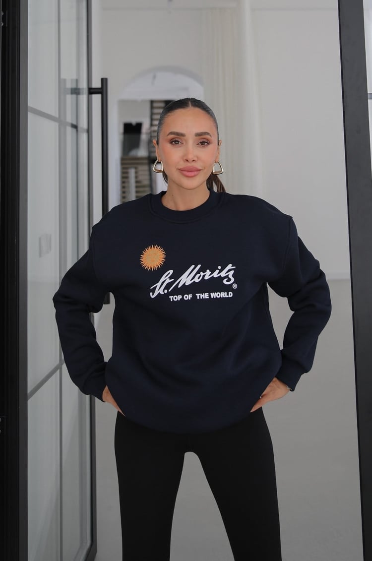 Lacivert St Moritz Baskılı Sweatshirt