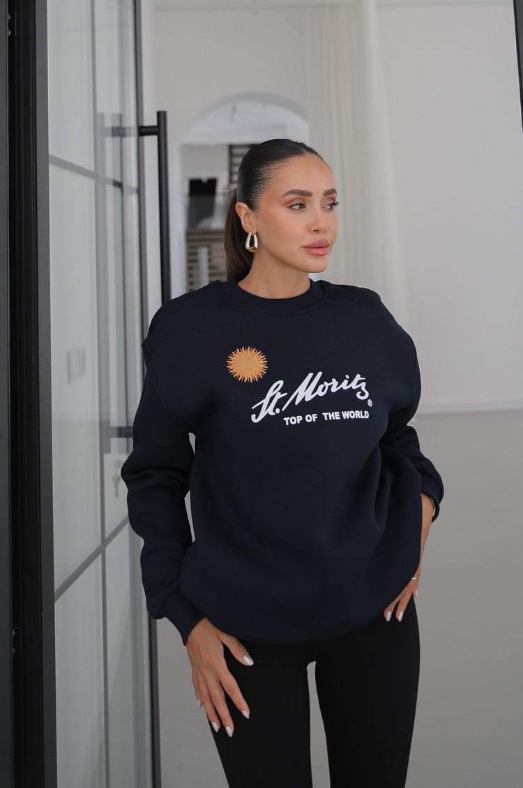 Lacivert St Moritz Baskılı Sweatshirt