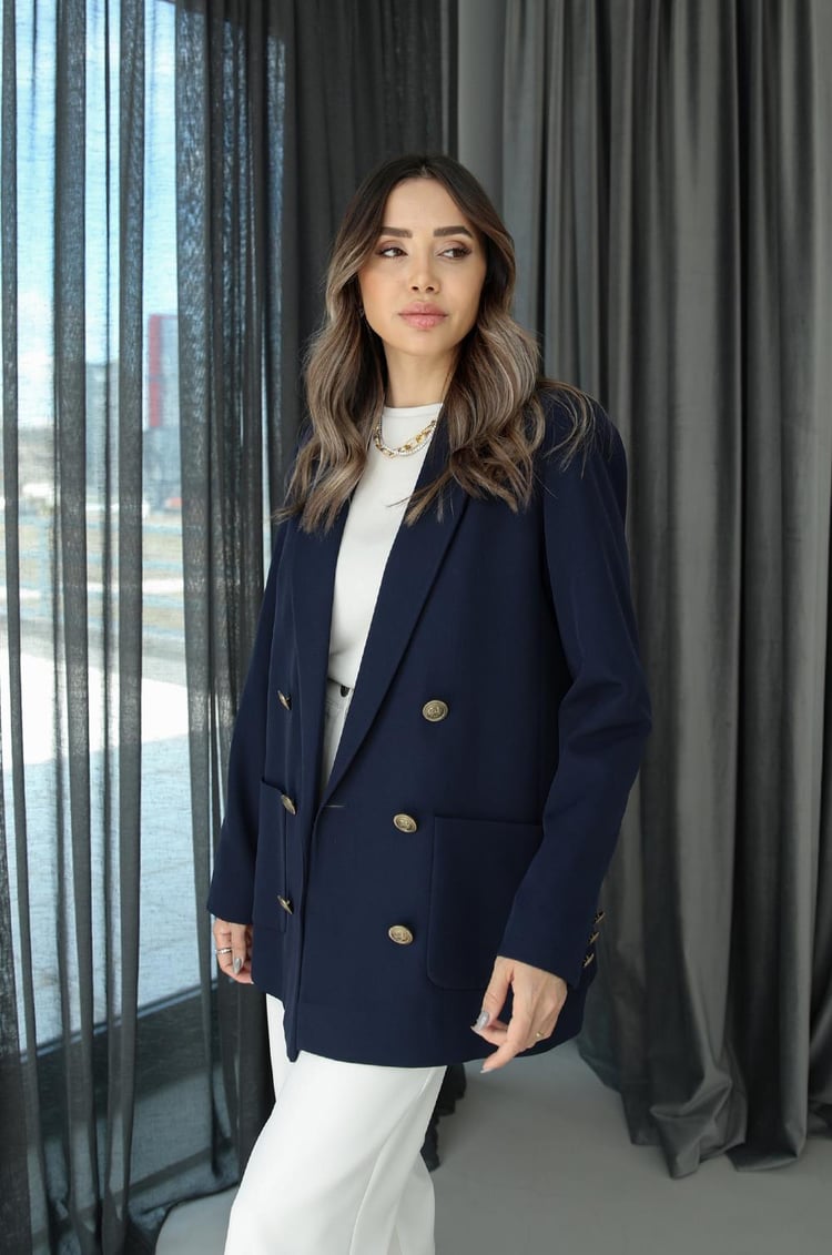 Lacivert Torba Cepli Blazer Ceket