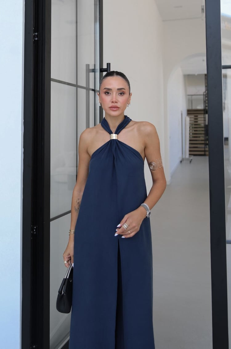Lacivert Tulum Görünümlü Bluz Pantolon Takım 