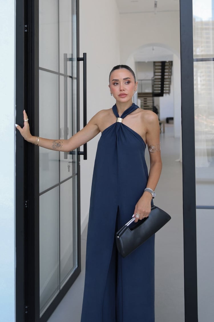 Lacivert Tulum Görünümlü Bluz Pantolon Takım 