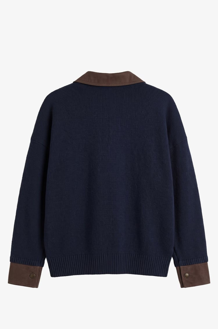 Lacivert Yakası Kolları Denim Detaylı Kazak