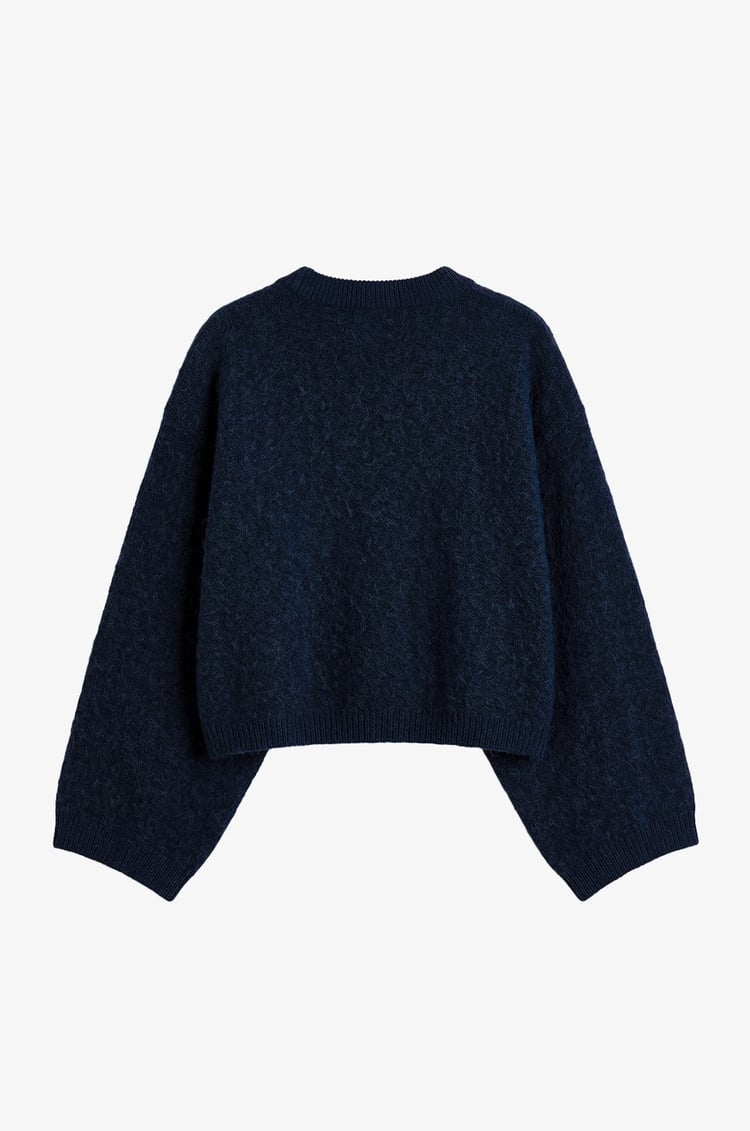 Lacivert Yarasa Kol Crop Kazak