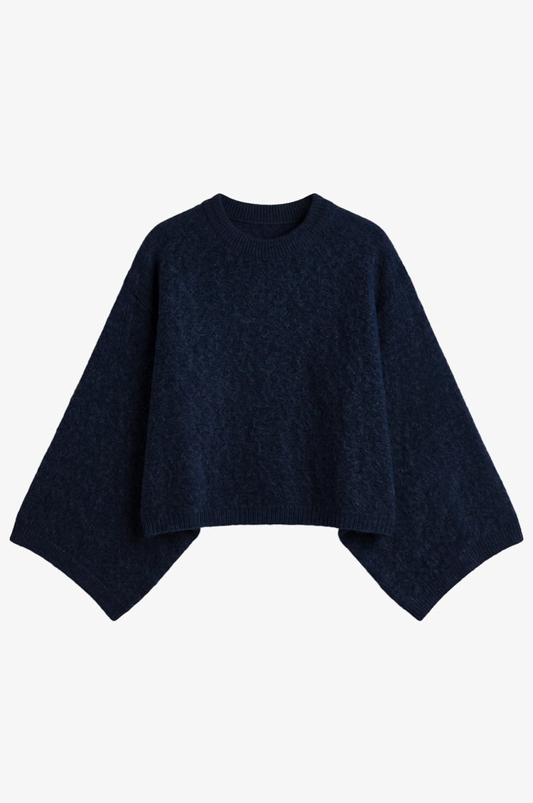 Lacivert Yarasa Kol Crop Kazak