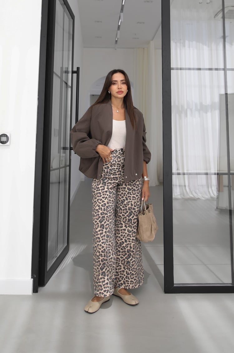 Leopar Desen Wide Leg Jean