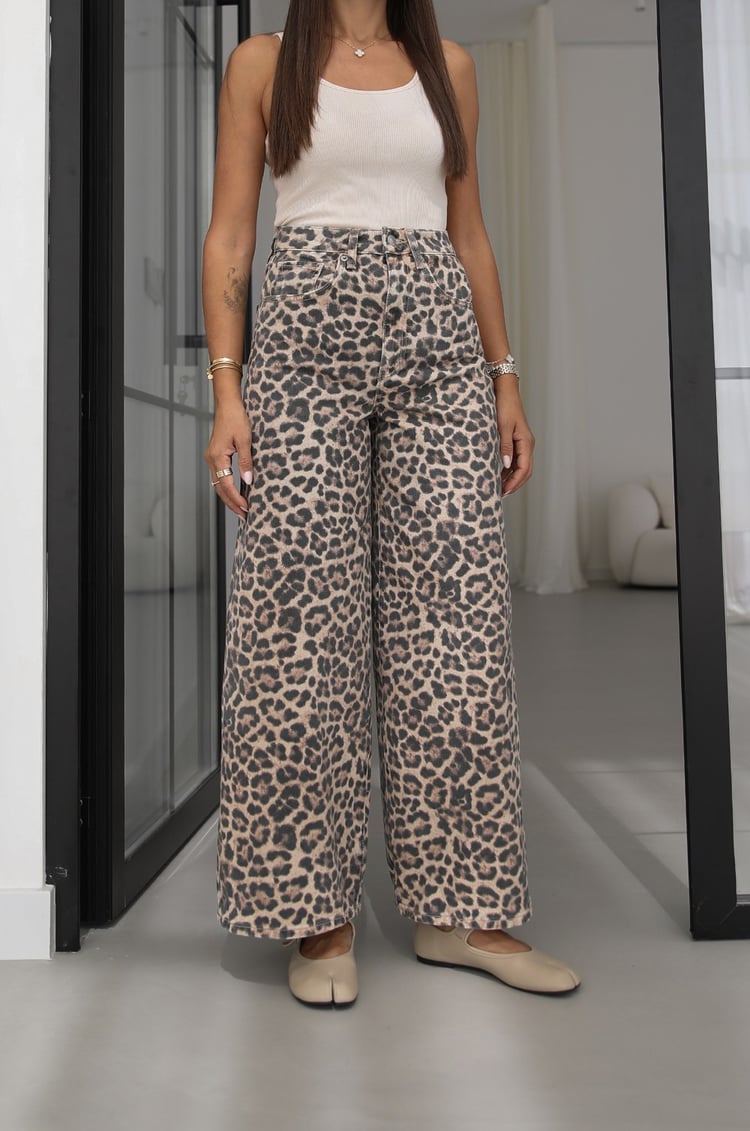 Leopar Desen Wide Leg Jean