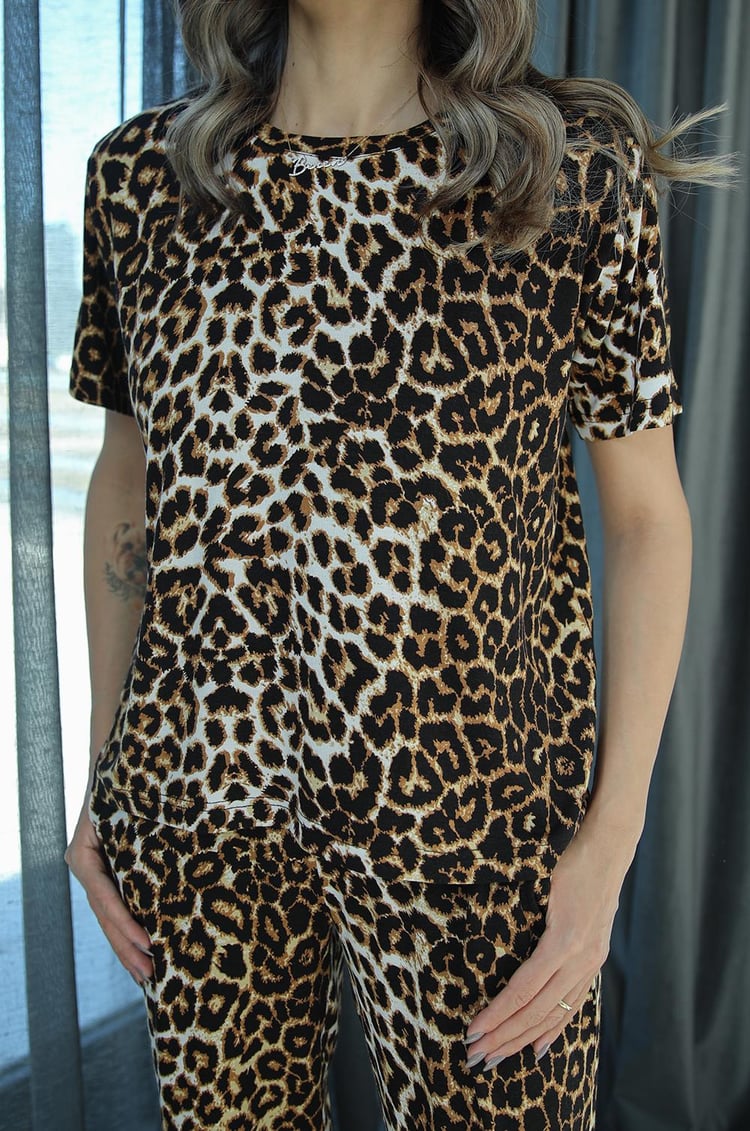 Leopar Desenli Bluz Pantolon Takım