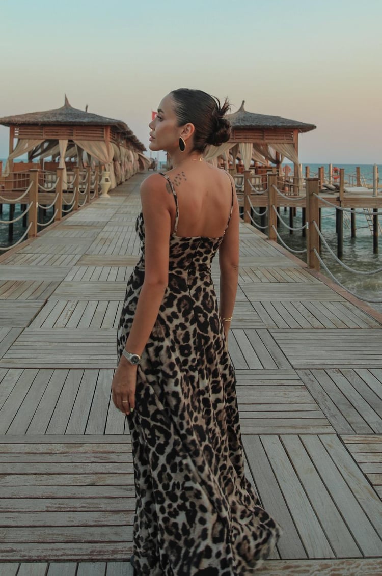 Leopar Desenli Maxi Slip Elbise