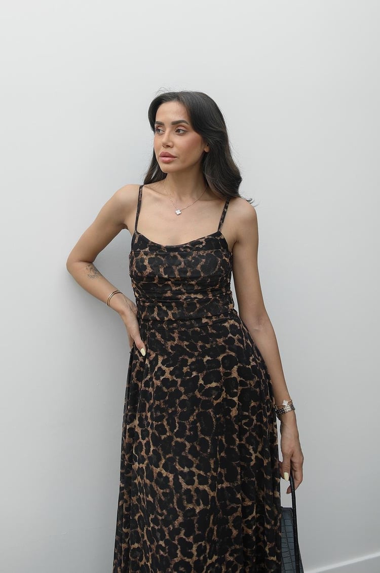 Leopar Volanlı Elbise