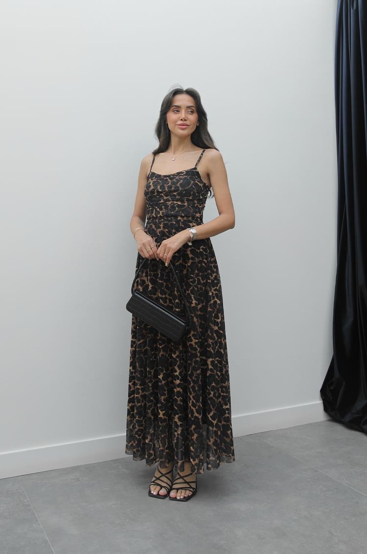 Leopar Volanlı Elbise