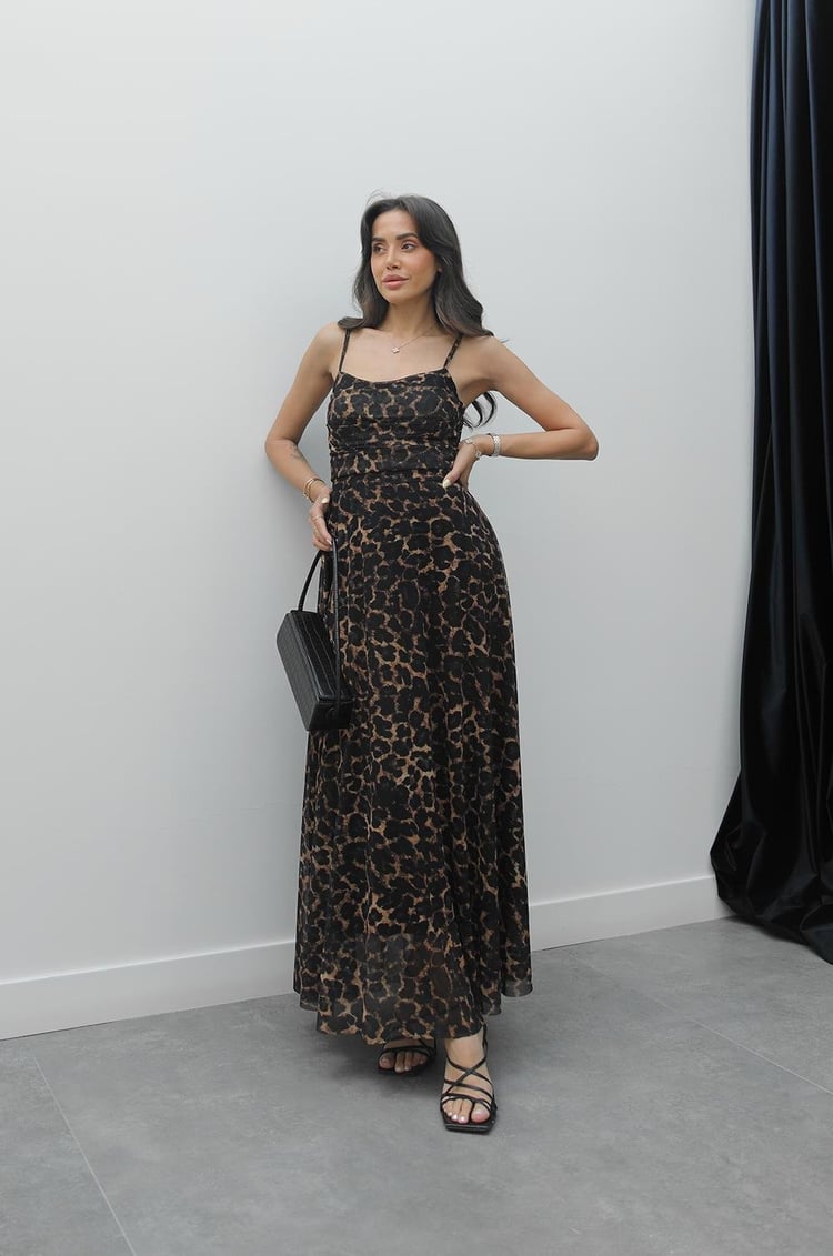 Leopar Volanlı Elbise