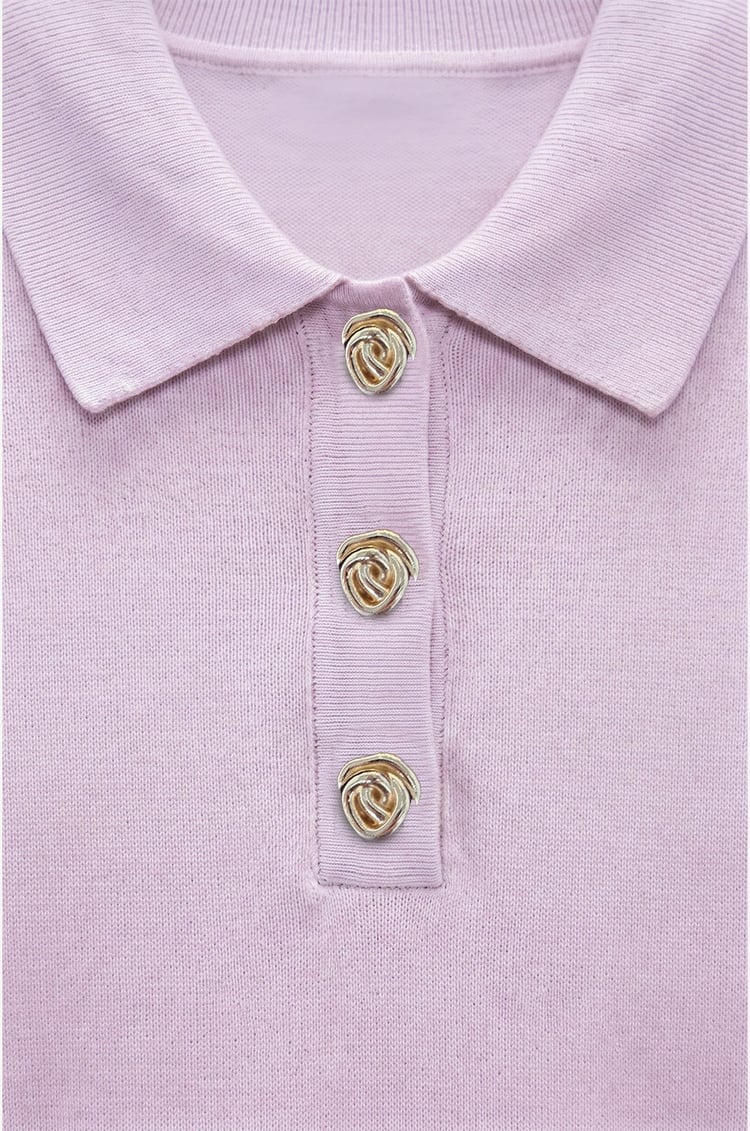 Lila Button Polo Yaka Kazak