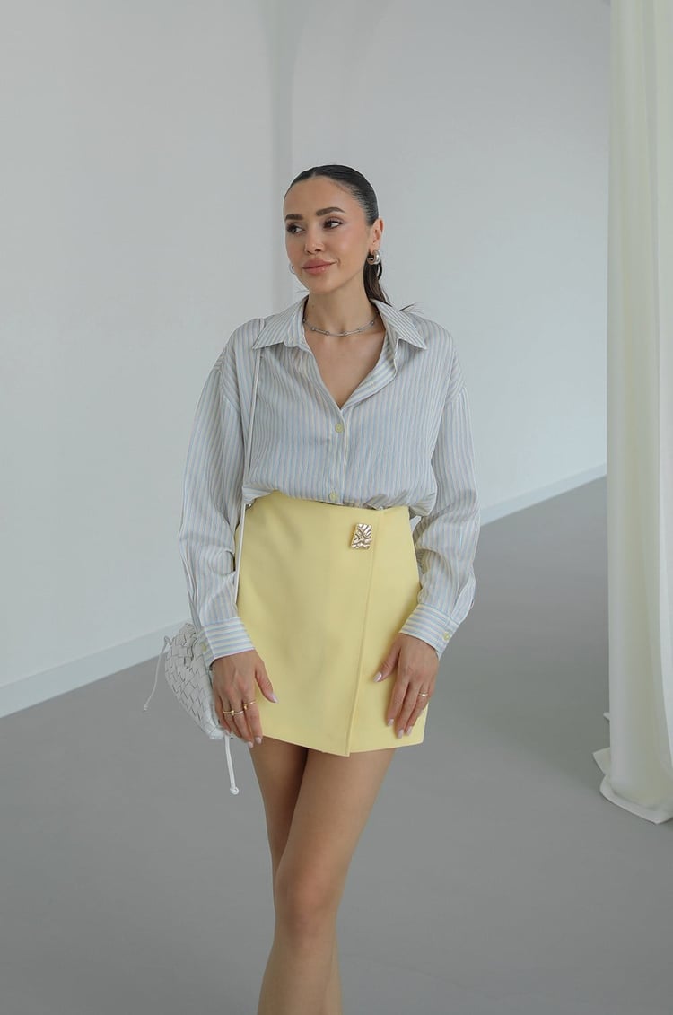 Mavi Çift Çizgili Oversize Gömlek
