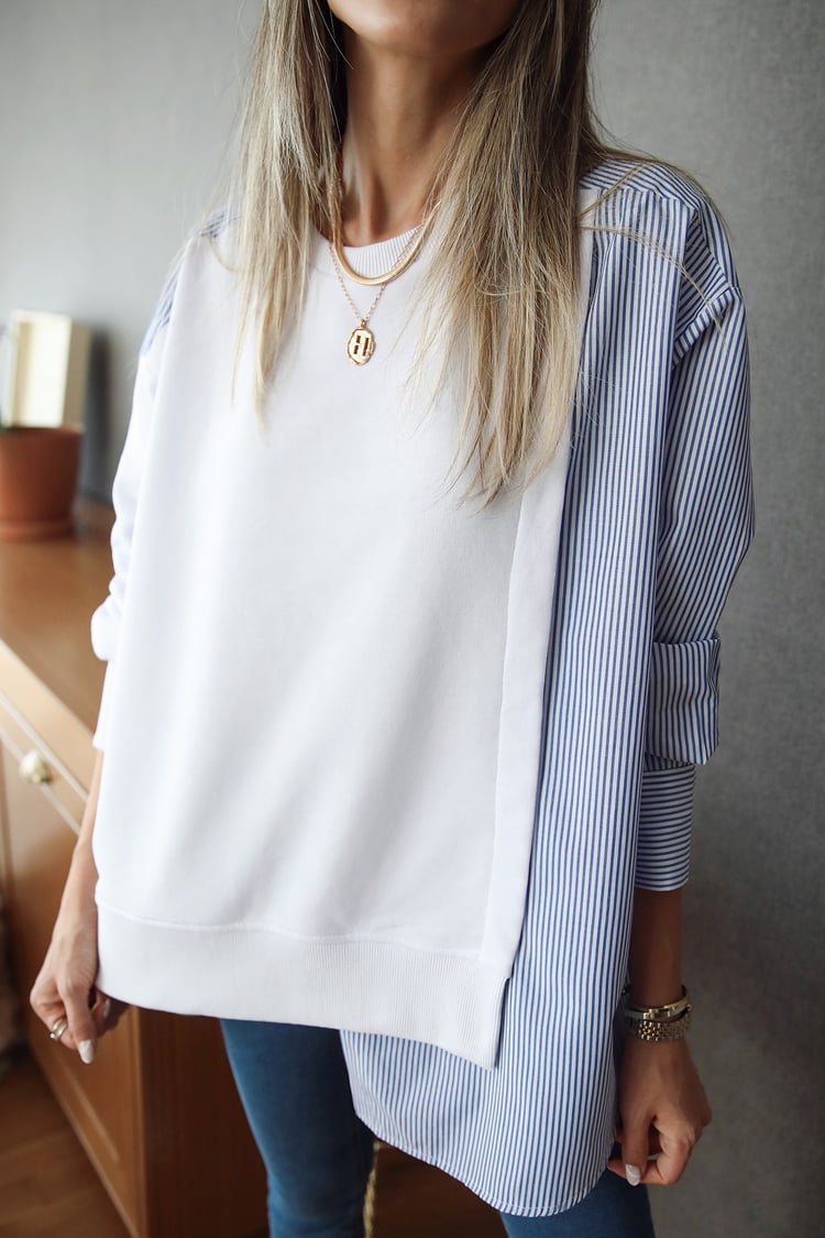 Mavi Çizgili Gömlek Sweatshirt
