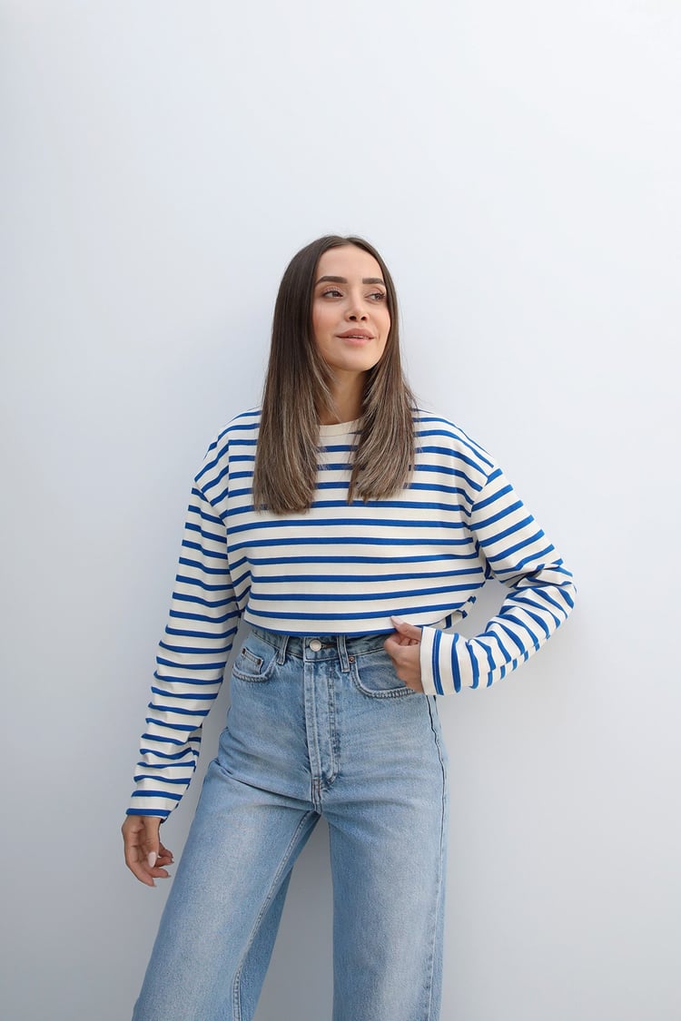 Mavi Çizgili Sweatshirt