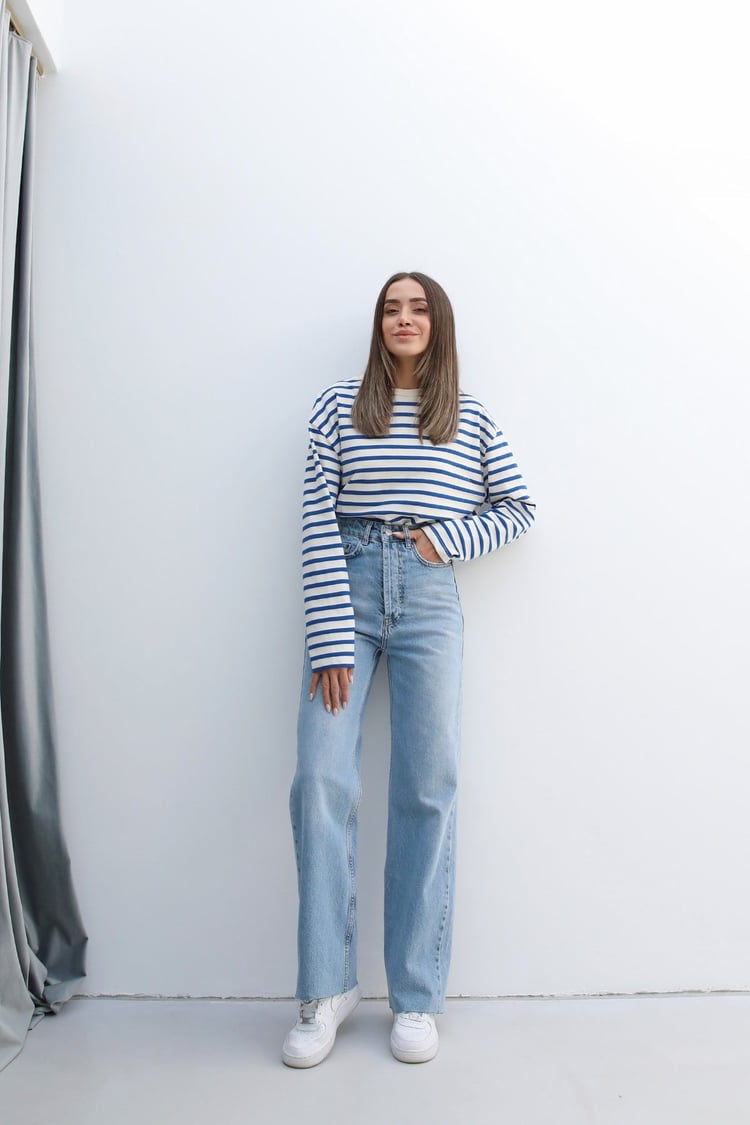 Mavi Çizgili Sweatshirt