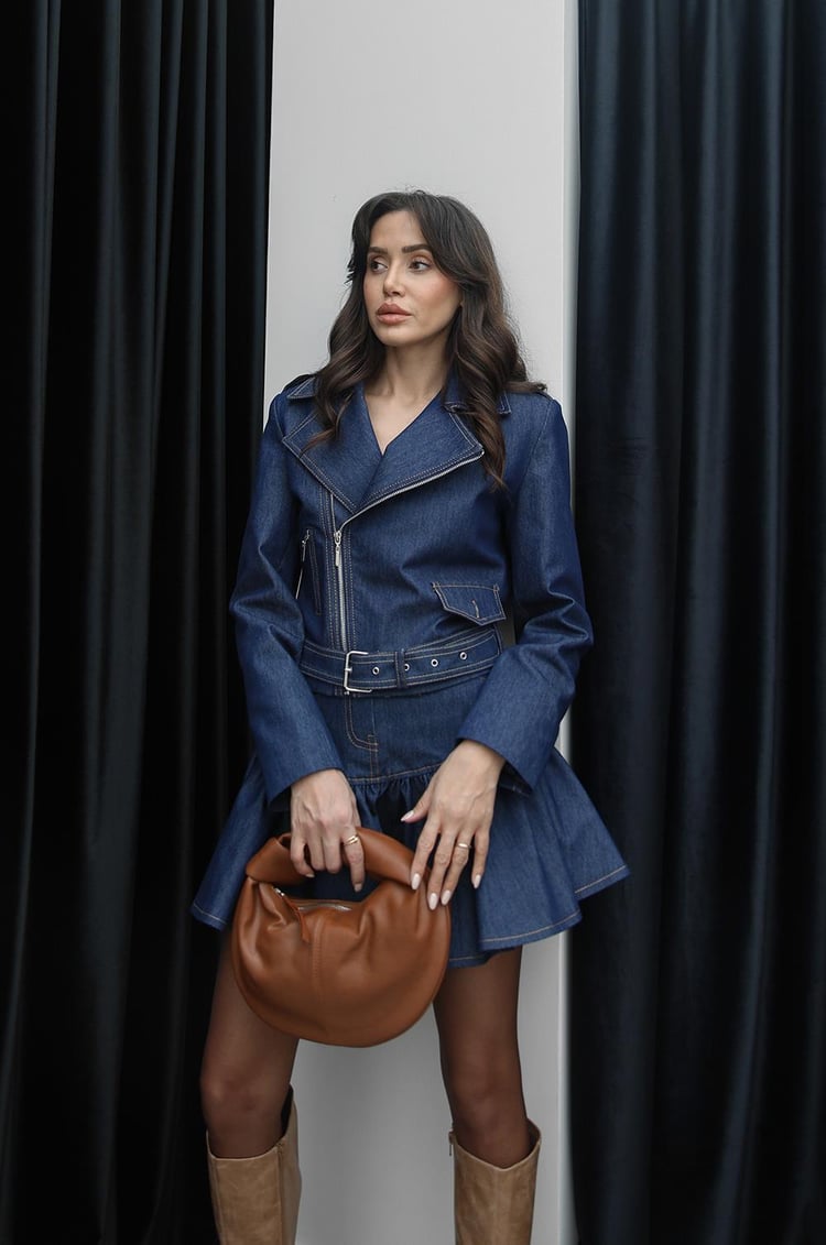 Mavi Fermuar Detaylı Vatkalı Denim Ceket