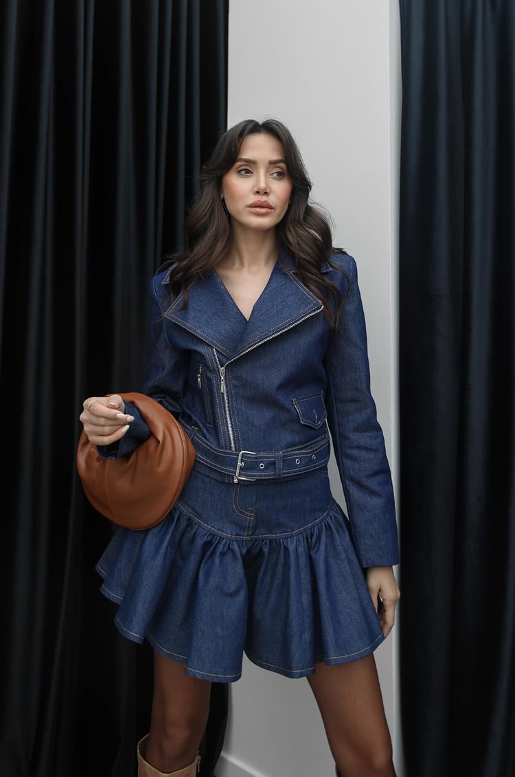 Mavi Fermuar Detaylı Vatkalı Denim Ceket