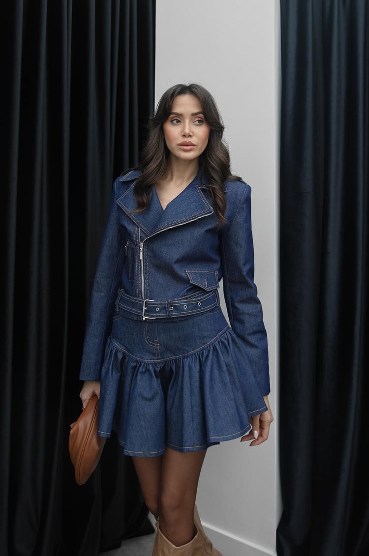 Mavi Fermuar Detaylı Vatkalı Denim Ceket