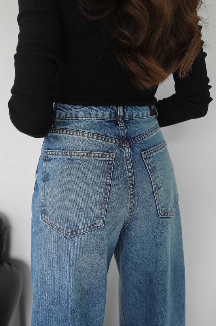 Mavi Fularlı Wide Leg Jean