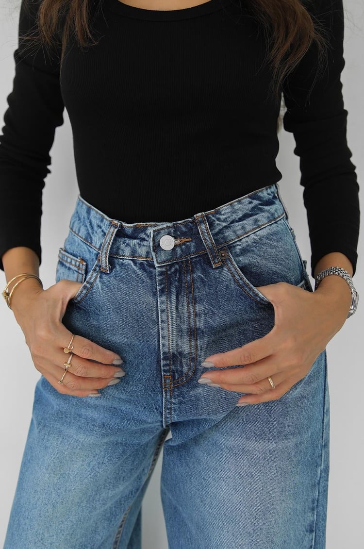 Mavi Fularlı Wide Leg Jean